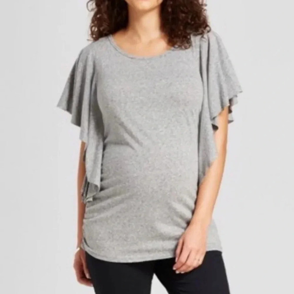 Ingrid & Isabel Tops - Isabel Maternity Top Gray Ruffle Short Sleeve NWT
